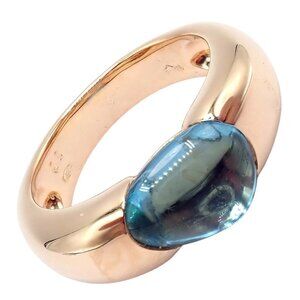 Rare! Authentic Pomellato 18k Rose Gold Sassi Large Blue Topaz Ring Sz 6.5